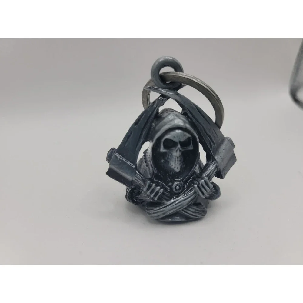 Grim Reaper Motorcycle Guardian Bell Skull Scythe Biker Gremlin Good Luck Charm
